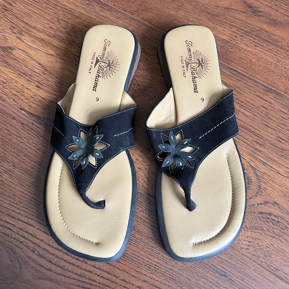 Tommy Bahama Black and Tan Women's Sandals